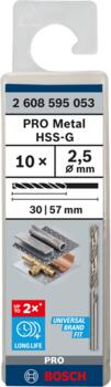 HSS-G urbji metālam 2,5mm, 10gab., Urbjmašīnām/skrūvgriežiem PRO METAL HSS-G STANDARTA SPIRĀLVEIDA URBJA GARUMS, 2608595053, BOSCH (2608595053)
