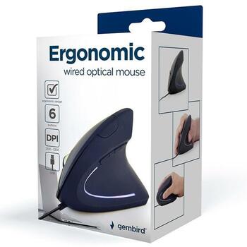 Gembird USB datorpele MUS-ERGO-01, 3200DPI, 6 pogas, ergonomisks, optiskais, vertikāls dizains (MUS-ERGO-01)