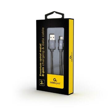 Gembird кабель Lightning на USB 2м CC-USB2S-AMLM-2M-BG серый, USB 2.0 1, Lightning 1 (CC-USB2S-AMLM-2M-BG)