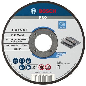 Griešanas disks metālam 115 x 22,23 x 2,5 mm, Mazām leņķa slīpmašīnām PRO METAL GRIEZĒJDISKS, 2608603164, BOSCH (2608603164)