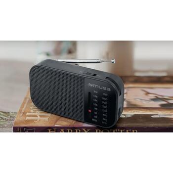Muse портативное радио M-025R, FM/MW, аналоговый, 2x AAA, телескопическая антенна, динамик, разъем для наушников, черный (M-025R)