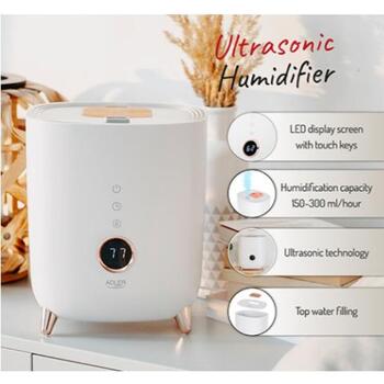 Adler Gaisa mitrinātājs AD 7972, 23 W, 4 L, līdz 35 m², ultraskaņas, 150-300 ml/h, balts (AD 7972 white)