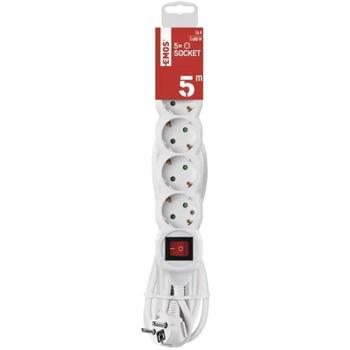 Emos Удлинитель P1525R, 5м, 5x2P+PE, 3680W, PVC, выключатель, защита от детей (P1525R)
