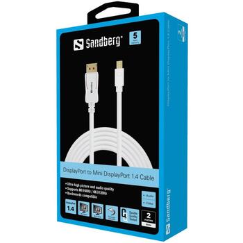 Sandberg кабель DisplayPort 509-17, 2м, 8K60Hz, белый, Mini Displayport, Displayport (509-17)