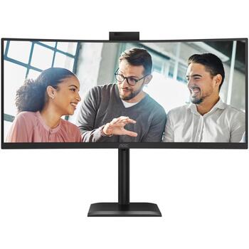 Aoc монитор CU34E4CW, 3440 x 1440, 120 Гц, 4 мс, 350 кд/м², 2xHDMI, USB-C, 90W PD, 5MP камера, KVM, черный (CU34E4CW)