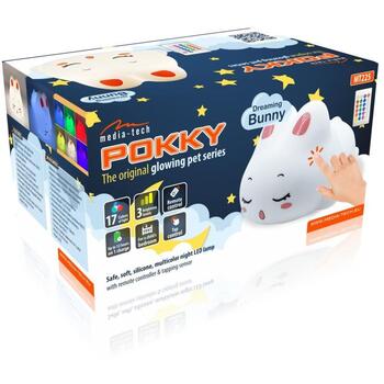 Media-Tech MT225 Pokky ночник, LED, 17 цветов, 3 уровня яркости, таймер 15/30/60 мин, пульт ДУ, 1200 мАч, USB, силикон (MT225)