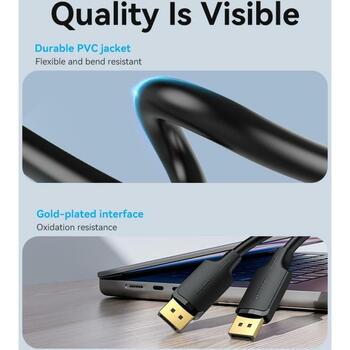 Vention kabelis DP uz DP 1m HAKBF, 1m, 6mm, 240Hz, 21.6Gbit/s, 3840x2160, melns, apaļš kabelis (HAKBF)