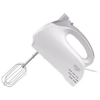 Adler Миксер AD 4201 g, 300 Вт, 5 скоростей, Турбо режим, 2 венчика, 2 крюка для теста, белый (AD 4201 g)