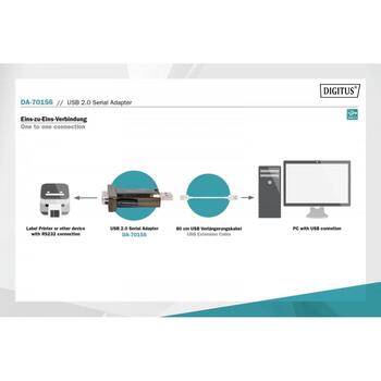 Digitus USB-адаптер последовательного интерфейса DA-70156, RS232, USB 2.0, 1 Мбит/с, FTDI FT232RL, USB удлинитель, Windows (DA-70156)