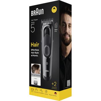 Braun matu griezējs HC5510 Series 5, bezvadu, 9 garuma pakāpes, 3-24 mm, 50 min, NiMH akumulators, melns, mazgājams (HC5510)