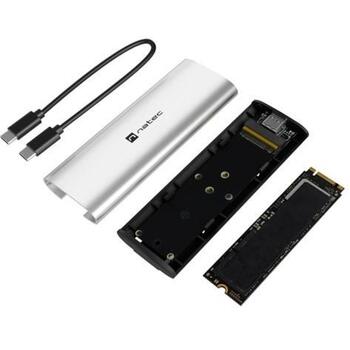 Natec SSD корпус NKZ-2474, 105mm, 38mm, 12mm, 40g, Алюминий, Пластик, 3.2 Gen 2, 0.21m, 10 Gbit/s, 10 TB, 1x M.2, USB Type-C (NKZ-2474)