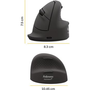 Fellowes vertikālā bezvadu pele Breyta Plus+ 100143581, 2400 DPI, Bluetooth + USB Type-C, ergonomiska, labročiem, klusa klikšķa (100143581)