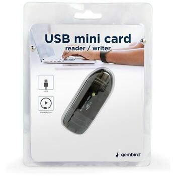 Gembird Читатель карт памяти FD2-SD-1 USB 2.0, 13 г, черный, поддерживает MMC, SD, SDHC, SDIO, SDXC (FD2-SD-1)