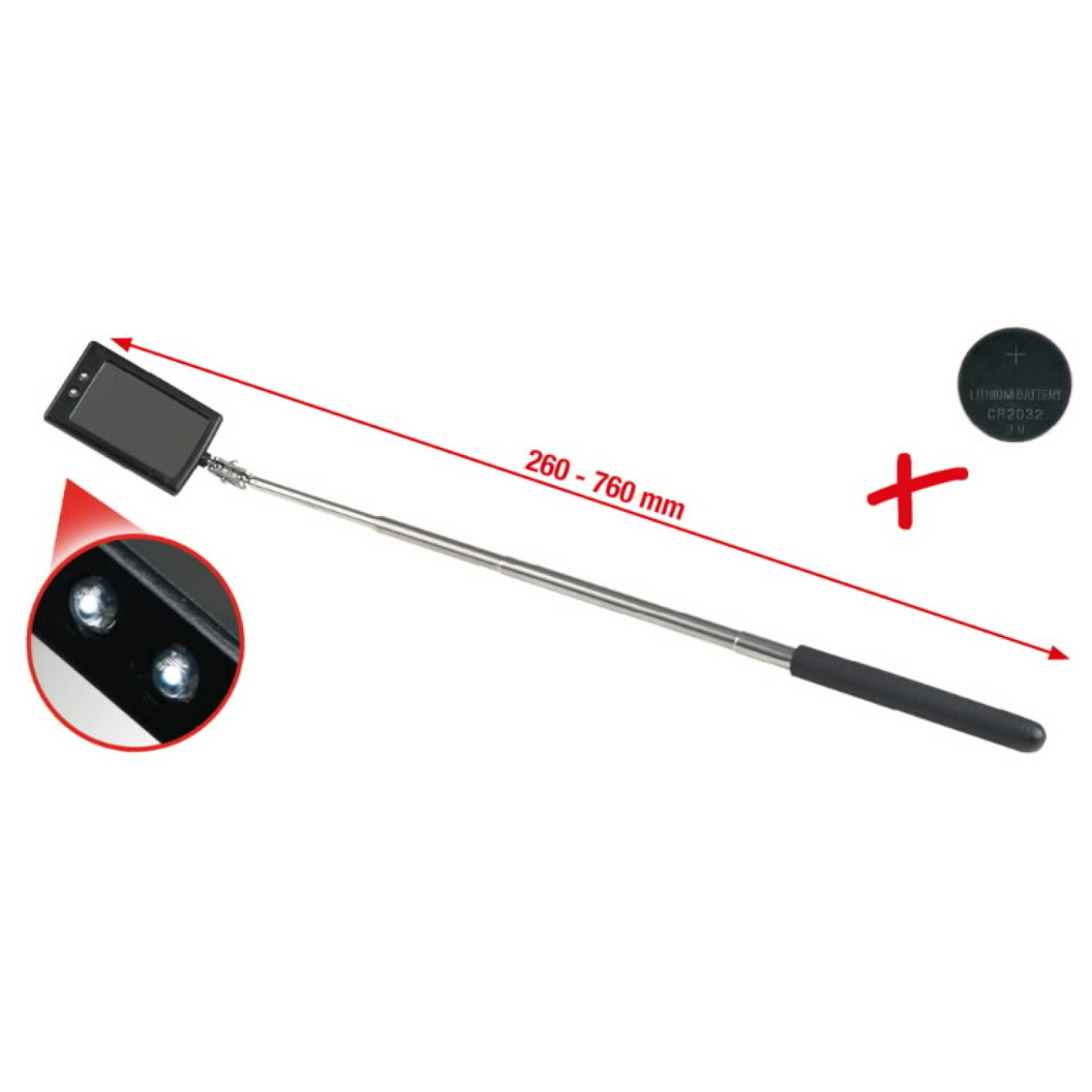 Teleskopisks spogulis ar LED gaismu 260-760mm, 50x80mm, KSTOOLS, 550.1136 (550.1136)