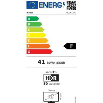 Manta televizors 43LUN120D, 43 collas, 3840x2160 UHD, 210 cd/m², 2x8W, DVB-C/T2 H.265 HEVC, 3D trokšņu samazināšana, VESA 200x200 (43LUN120D)