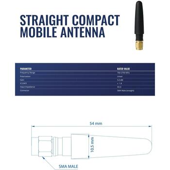 Teltonika Антенна PR1CS450 5 дБ, 700 ~ 2700 МГц, SMA Male, компактная, прямая конструкция (PR1CS450)