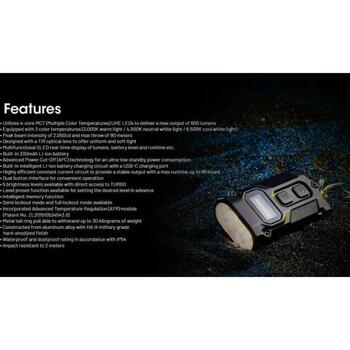 Nitecore TINI3, фонарик на ключах, 600 лм, 4 LED, 330 мАч, IP54, алюминий, 5 уровней мощности, USB зарядка (TINI3)