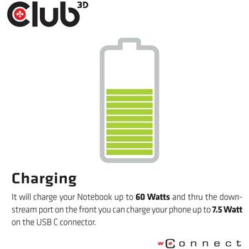 Club3D dokstacija CSV-1562 USB 3.2 Gen 1, 4x USB Type-A, 1x USB Type-C, 3x 4K displeji, 60W PD, Gigabit Ethernet, melna (CSV-1562)