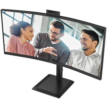 Aoc монитор CU34E4CW, 3440 x 1440, 120 Гц, 4 мс, 350 кд/м², 2xHDMI, USB-C, 90W PD, 5MP камера, KVM, черный (CU34E4CW)