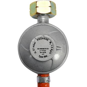 Vorel Gāzes regulators un šļūtene 99671, 1.5 m, propāna-butāns, 37 mbar, 9 mm, 2.5 mm, 4 MPa, 1 MPa, EFV, termiskais drošinātājs (99671)