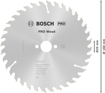 Ripzāģa disks 160x20/16mm Optiline Wood, Rokas ripzāģiem PRO WOOD RIPZĀĢA ASMENS, 2608640597, BOSCH (2608640597)