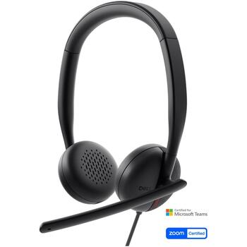 Dell наушники WH3024 520-BBDH, USB-C, USB-A, черные, встроенный микрофон, шумоподавление, стерео, сертифицировано Microsoft Teams (520-BBDH)