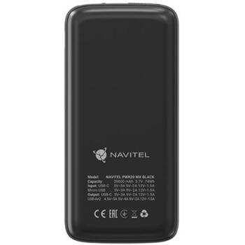 Navitel Power Bank PWR20 MX Black, 20000mAh, 3.7V, 74Wh, 2 USB-A порта, двунаправленный USB-C порт (PWR20 MX Black)