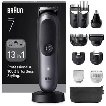 Braun matu trimmeris AIO7560 80789908, 14 pakāpieni, 0.5-21mm, 120min, 1.5h, Li-Ion, bezvadu, ūdensizturīgs, 13in1 komplekts (AIO7560)