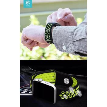 Devia Спортивный Ремешок, 102010472103, 42/44/45/49 мм, силикон, Apple Watch Series 3-8, Apple Watch Ultra, черный/желтый (102010472103)