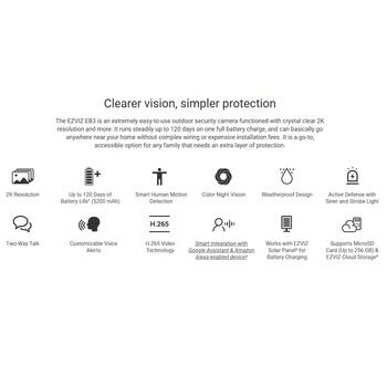 Ezviz EB3 3MP 2K Wi-Fi уличная IP65 умная аккумуляторная камера безопасности MicroSD / ночное видение серебристый (CS-EB3-3MP)