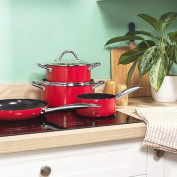 Russell Hobbs Riviera 4-х предметный набор сковород RH03821, красный/черный, алюминий, 4 шт., совместим со всеми плитами (RH03821)