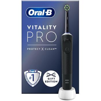 Oral-B elektriskā zobu birste D103 Vitality PRO Black, 1 galviņa, 3 režīmi, 7600 kustības minūtē, uzlādējama, NiMH akumulators (D103 Vitality PRO Black)