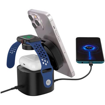 Kompakts bezvadu uzlādes statīvs ar 30 W maksimālo jaudu 65 W lādētāju un 1 m kabeli 4 in 1 Wireless Charging Stand Balts CNS-WCS405W CANYON (CNS-WCS405W)