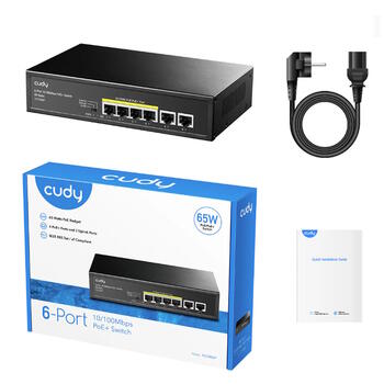Cudy FS1006P сетевой коммутатор, 6 портов, 4×PoE+ 30W, 65W, 802.3af/at, 250m CCTV, watchdog, металлический корпус (FS1006P)