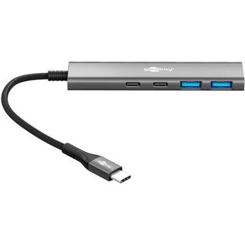 Goobay USB centrmezgls, 76563, 2 x USB 3.2 + 2 x USB-C 3.2, 5 Gbit/s, alumīnija/plastmasas korpuss, plāns dizains (76563)