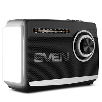 Портативная колонка SRP-535 с радио FM/AM/SW поддержкой USB/microSD фонариком и мощностью 3 W Чёрный SV-017187 SVEN (SV-017187)