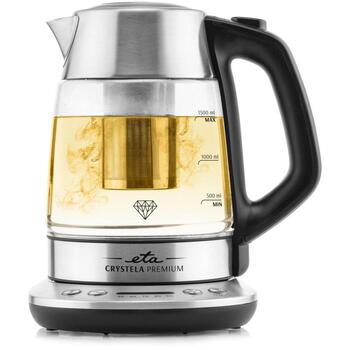ETA Чайник Crystela Premium ETA915390000, 2200 Вт, 1.5 Л, Стекло, 360° поворотная база, нержавеющая сталь/стекло (ETA915390000)