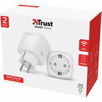 Trust viedā kontakligzda 71301, 2 gab., WiFi 2,4GHz, 3000W, balta, iekštelpām, Google Home, Alexa (71301)