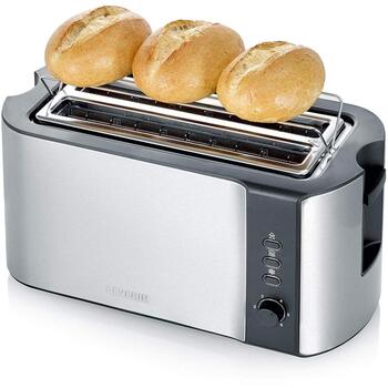 Severin Grauzdētājs AT 2590, 1400 W, 4 tosti, melns un sudrabs, elektroniskā vadība, nerūsējošais tērauds, atkausēšana (AT 2590)