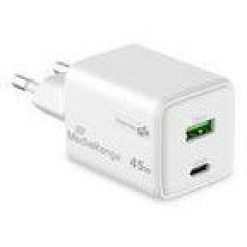 Mediarange Зарядное устройство MRMA113-2 45W, 1x USB-C, 1x USB-A, 100-240V, 20V, Быстрая зарядка, Корпус класса V0 (MRMA113-2)