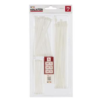 Kreator savilcēji KRTH41007, 75 gab, 2,5x100mm, 4,8x120mm, 4,8x190mm, neilons, 23kg, -40 °C līdz 85 °C, balts (KRTH41007)