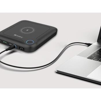 Sandberg 420-57 All-in1 klēpjdatora powerbank, 24000mAh, 88,8Wh, 20V/3A, USB-C, bezvadu, Quick Charge 2.0, melns (420-57)