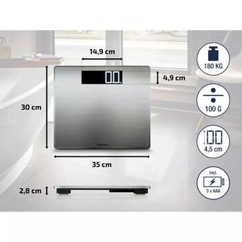 Soehnle Style Sense Safe 300 1063867, электронные весы, 180кг, 100г, ЖК-дисплей, нержавеющая сталь, авто вкл/выкл (1063867)