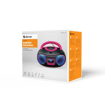 Denver TDB-212 Pink 111141900040, DAB+ Динамик, Розовый, 230V, FM радио, Bluetooth, AUX, USB MP3, LED подсветка (111141900040)