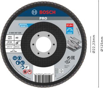 Slīpp.slīpšķ.metālam top D=125 mm, K 40, 1 gab., Mazām leņķa slīpmašīnām PRO X571 VĒDEKĻVEIDA DISKS, 2608607326, BOSCH (2608607326)