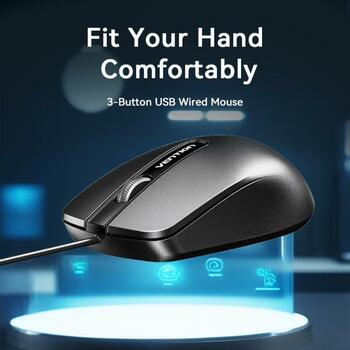 Vention USB оптическая мышь KTABG, 1200DPI, 3 кнопки, 1.5м кабель, универсальная, черная (KTABG)