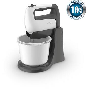 Tefal Prep'Mix+ Планетарный миксер HT464138, 500 Вт, 4,6 л, 5 скоростей, турбо режим, серый/белый (HT464138)