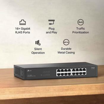 TP-Link коммутатор LS1016G, 16x Gigabit Ethernet, 32 Gbit/s, неуправляемый, настольный или стоечный (LS1016G)