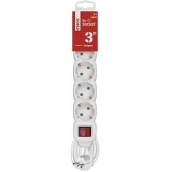 Emos Удлинитель P1523R, 3м, 5x2P+PE, PVH, 3680W, с выключателем, защита от детей (P1523R)