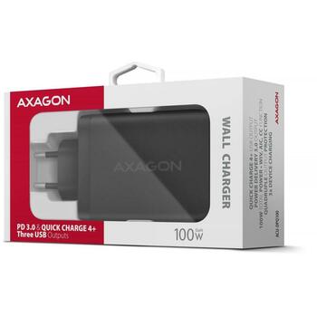 Axagon настенный зарядное устройство ACU-DPQ100 100W, 100-240V, 3 порта, QC 4+, PD 3.0, черный, защита питания (ACU-DPQ100)